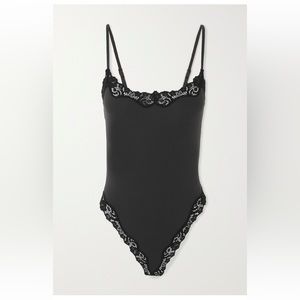 Skims Fits Everybody lace-trimmed stretch-jersey thong bodysuit onyx